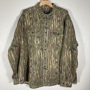 Vtg Rattlers Brand Old Real Tree Bark Camo Button Down Shirt 2XL USA Hunter